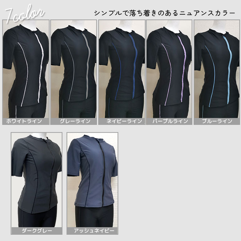 フィットネス水着 レディース 半袖 セパレート セット 着痩せ キャップ付き めくれ防止 大きいサイズ 前開き 体型カバー 水泳 ジム ft002 爆買 関連画像4