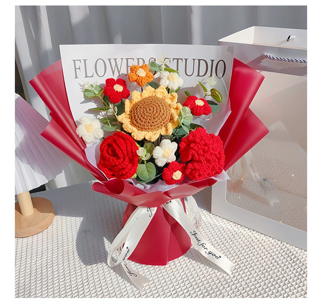 母の日プレゼント・500円OFF】ニット花束 造花 編み花 手作り 毛系の