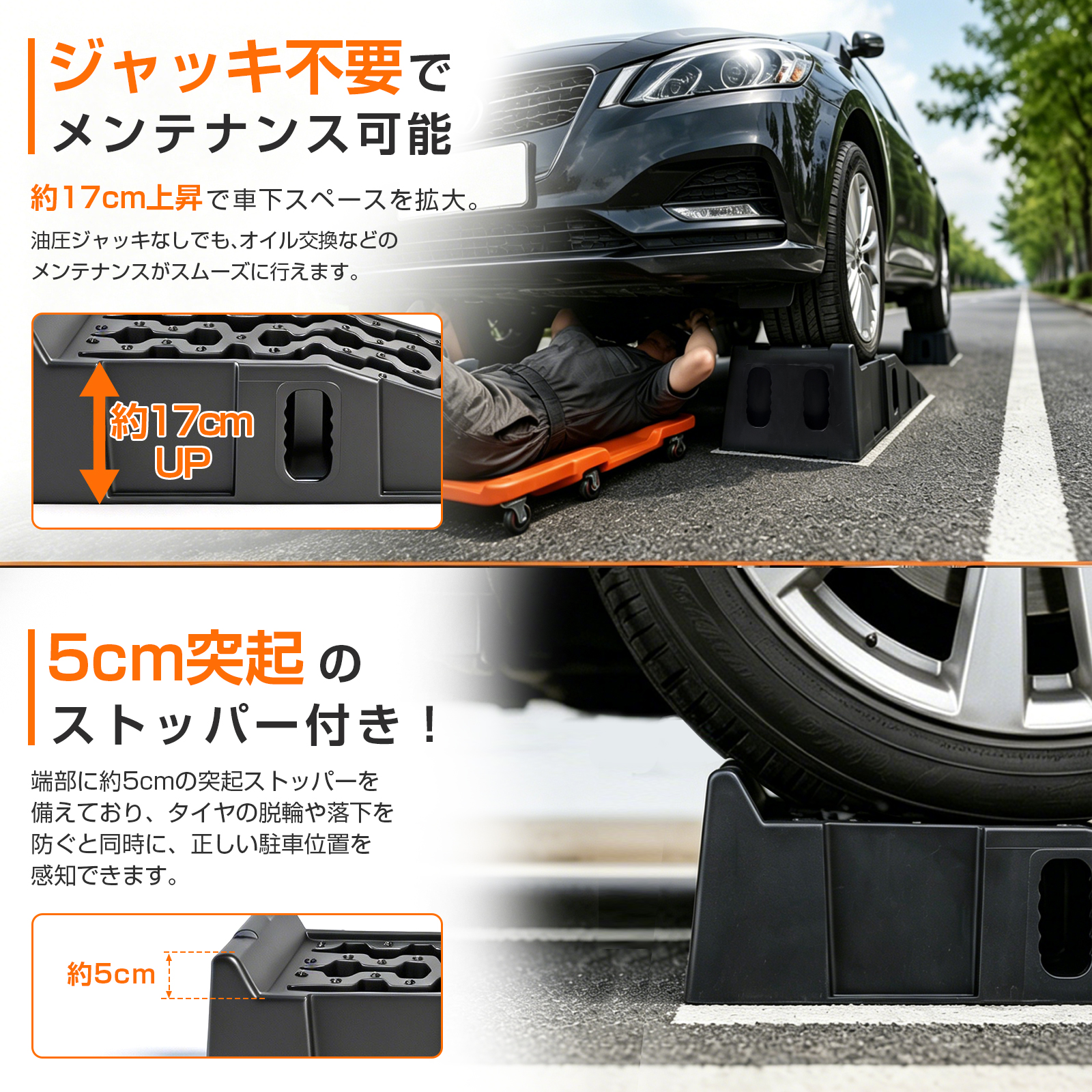 カースロープ 高さ17cm ハイリフト 2個セット 耐荷重7t ワイド 幅広