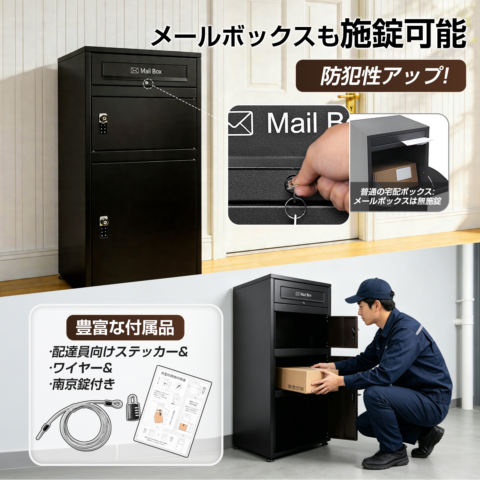 宅配ボックス 電子キー ポスト一体型 戸建 大型 160L 防水 複数投函