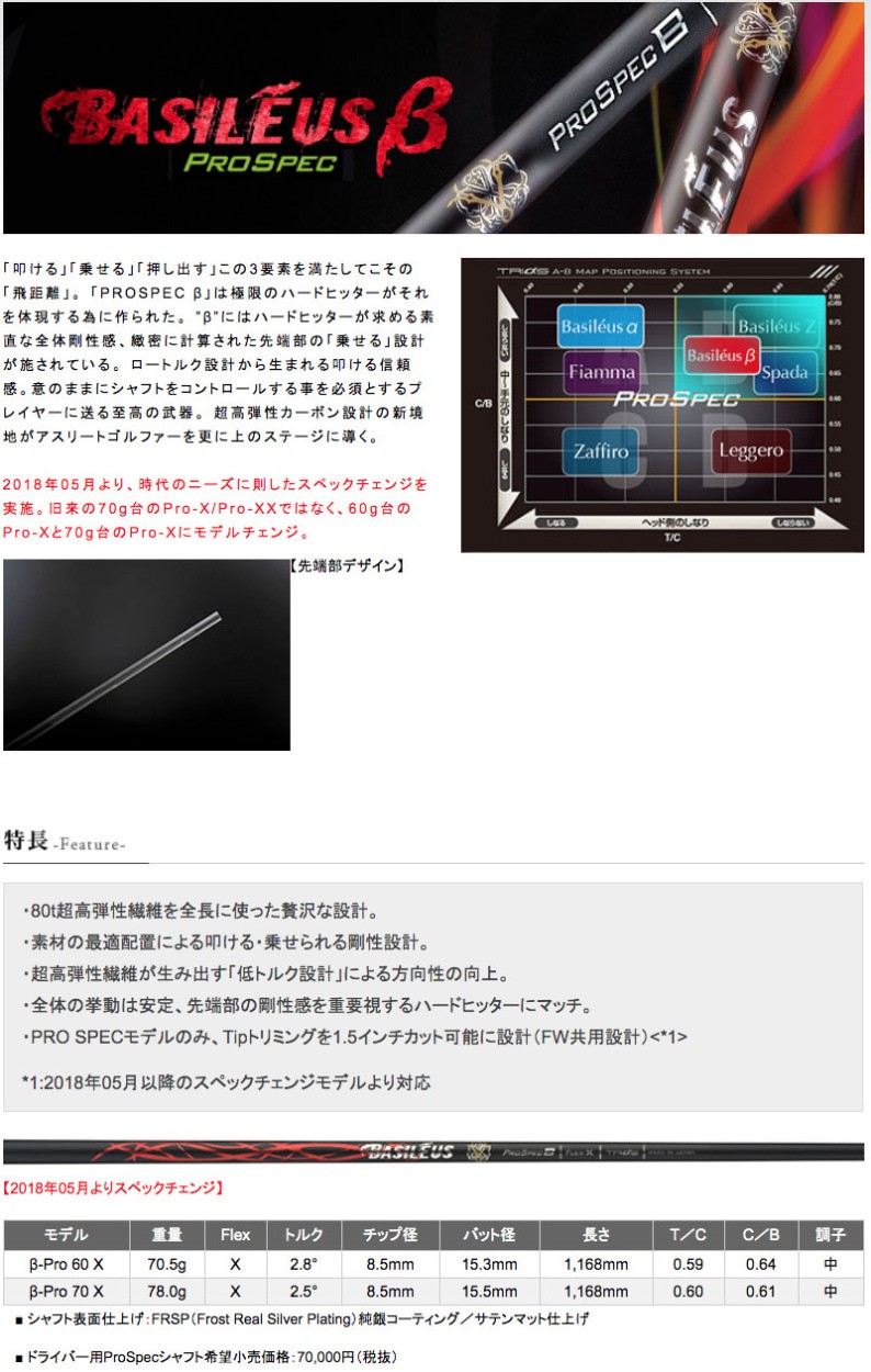 バシレウス「β2」GTDドライバー専用スリーブ付き別売りシャフト：GTD