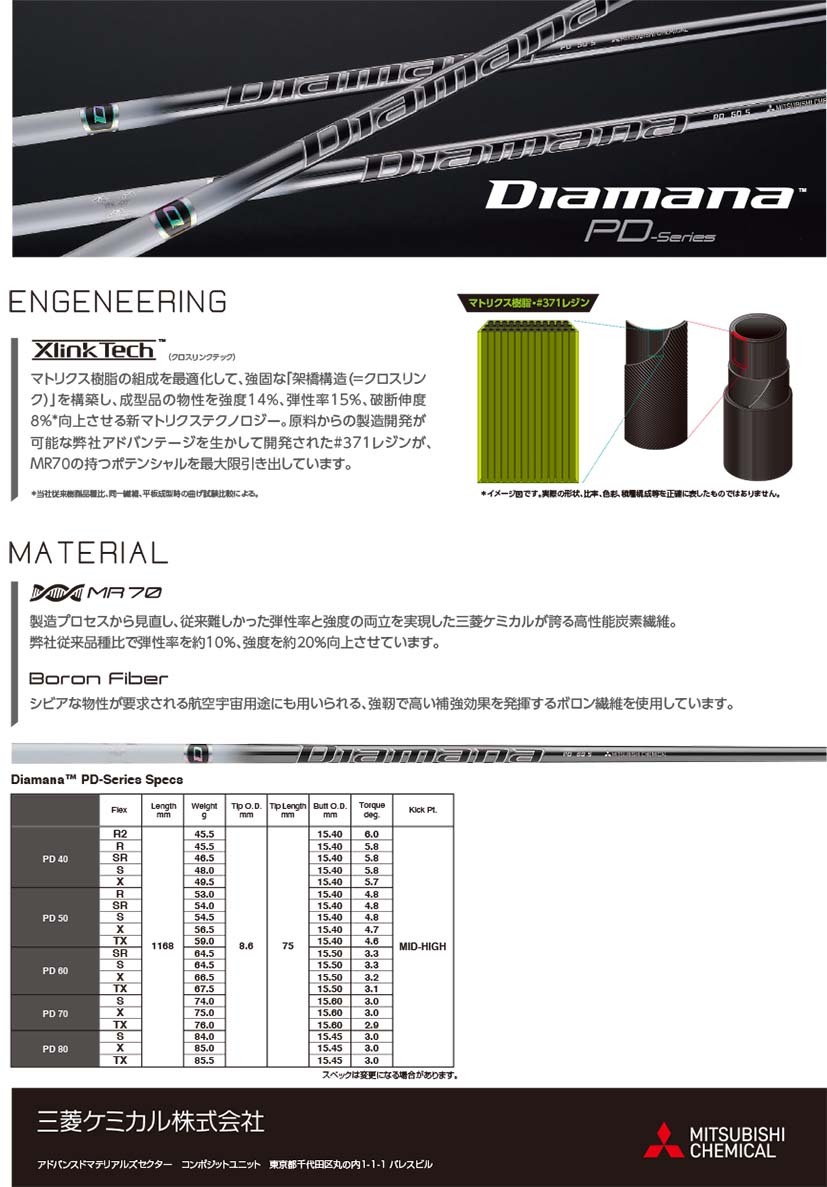 三菱ケミカルDiamana-PD》GTDドライバー専用スリーブ付き別売り