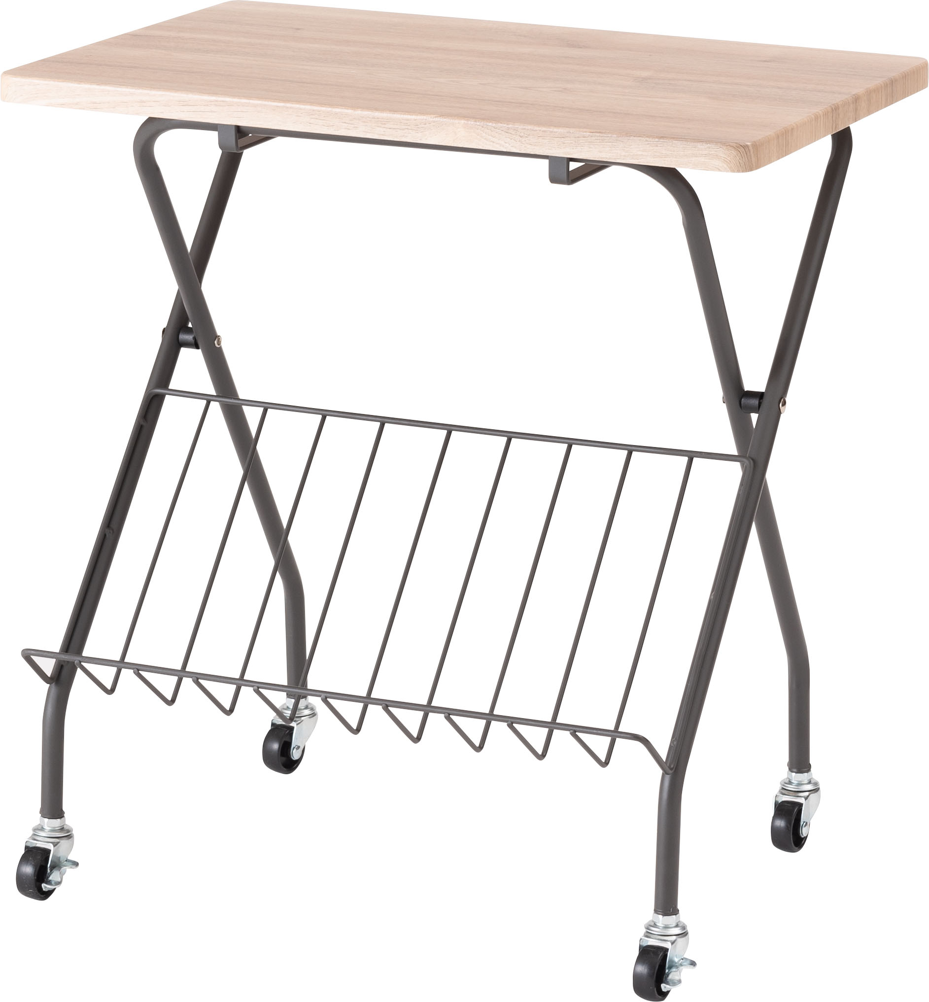 フォールディングサイドテーブ 折りたたみ マガジンラック 雑誌棚 キャスター付き 省スペース 作業台 木目調 スチール 高さ47cm 仕事机 おしゃれ |  | 01