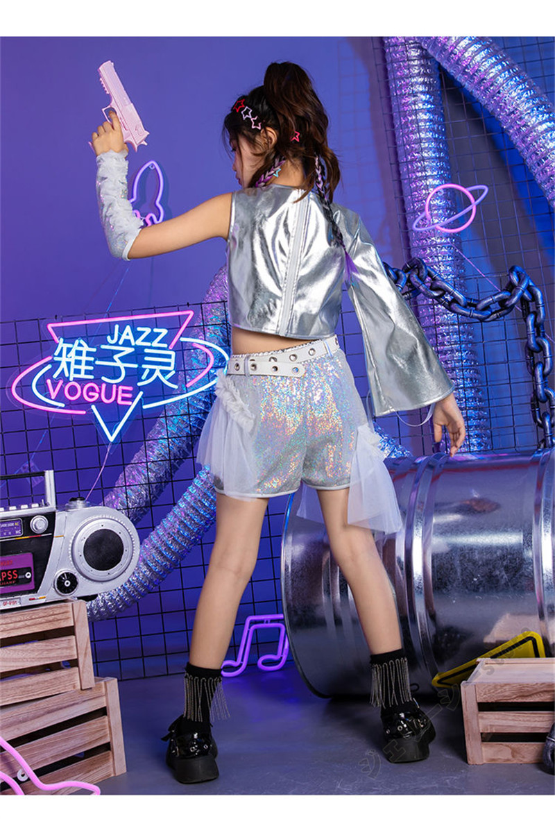 キッズダンス衣装 スパンコール 女の子 キラキラ セットアップ