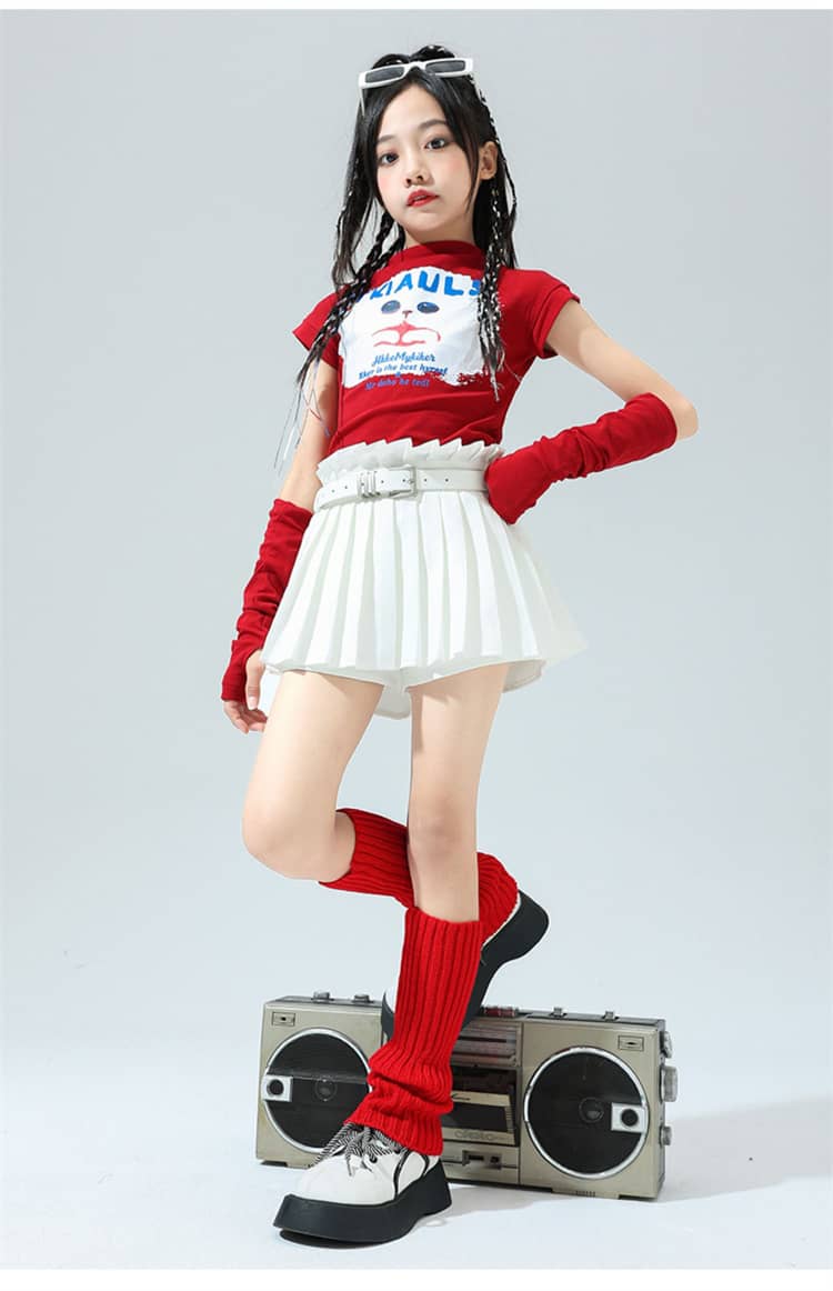 キッズダンス衣装 セットアップ チアガール ピンク 黒 赤 白