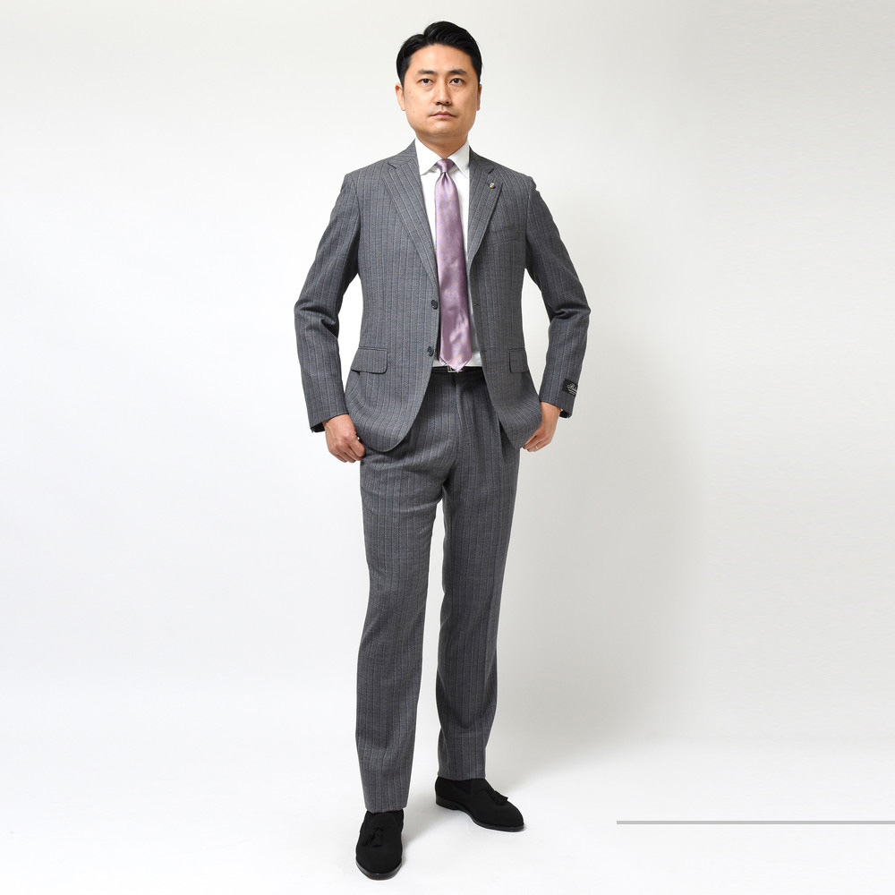 Belvest（ベルベスト）ウールオルタネイトストライプ3B1プリーツスーツ