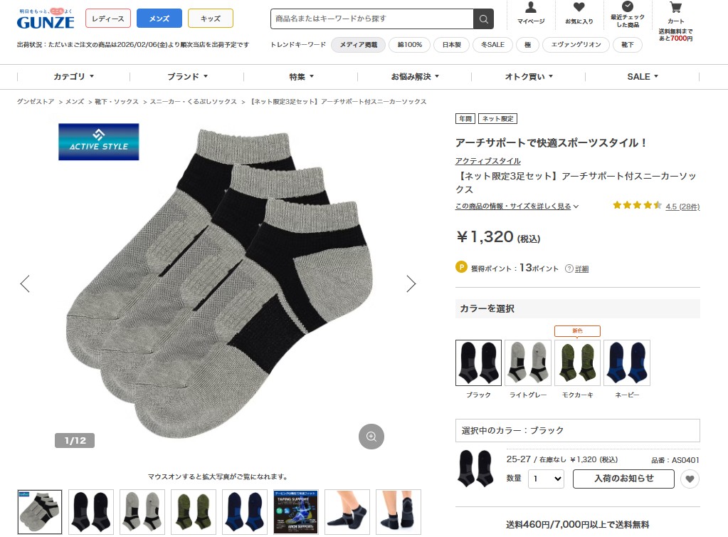 ACTIVE STYLE（アクティブスタイル） 【まとめ買い】 グンゼ 靴下