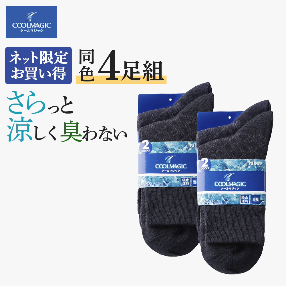 グンゼ GUNZE 靴下 メンズ 夏用 4足 セット ソックス ビジネスミドル丈 春 夏 消臭 速乾 メッシュ アーガイル柄 ダイヤ柄 クールマジック 25-27 CGV314 | COOLMAGIC | 02