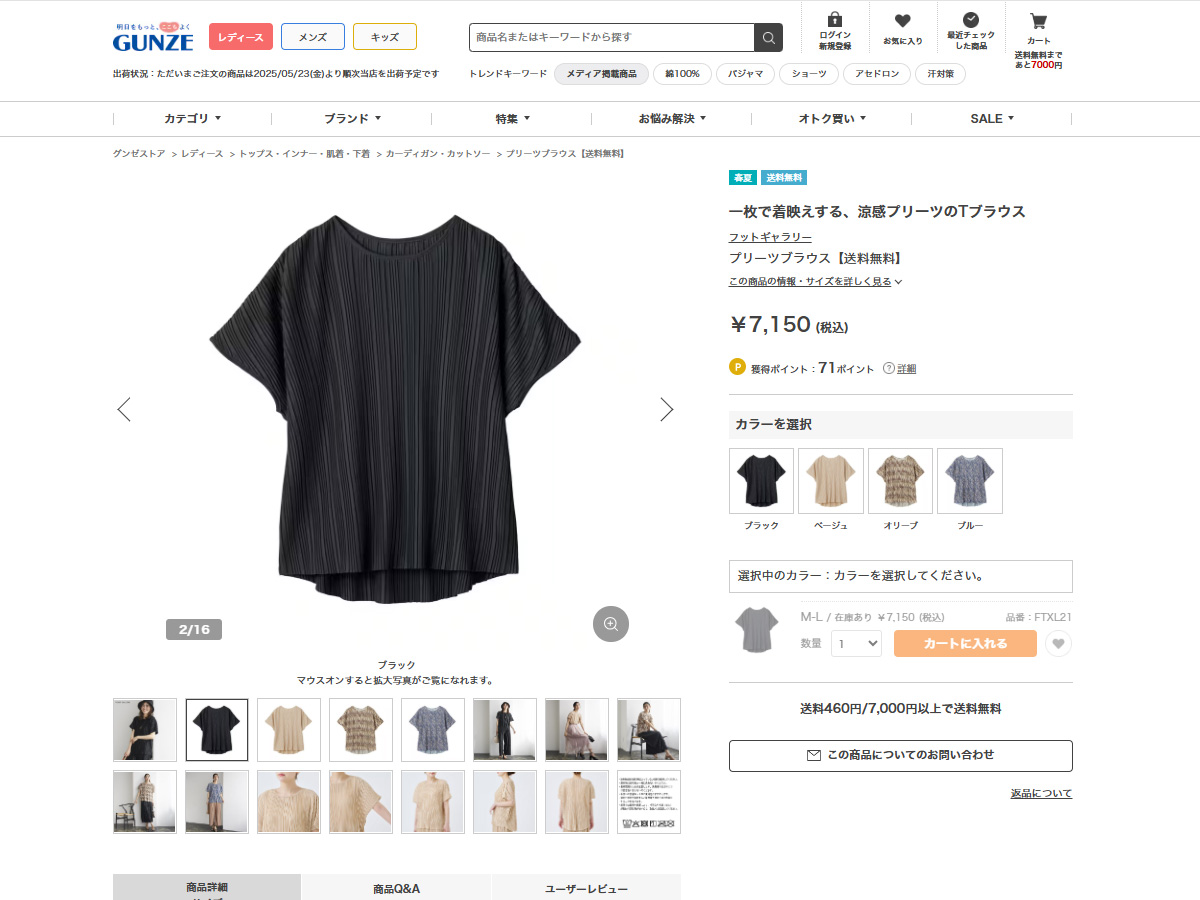 GUNZE グンゼ プリーツ ブラウス レディース トップス 夏用 夏服
