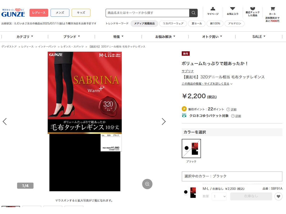 SABRINA（GUNZE） グンゼ 裏起毛 レギンス 毛布タッチ レディース 秋