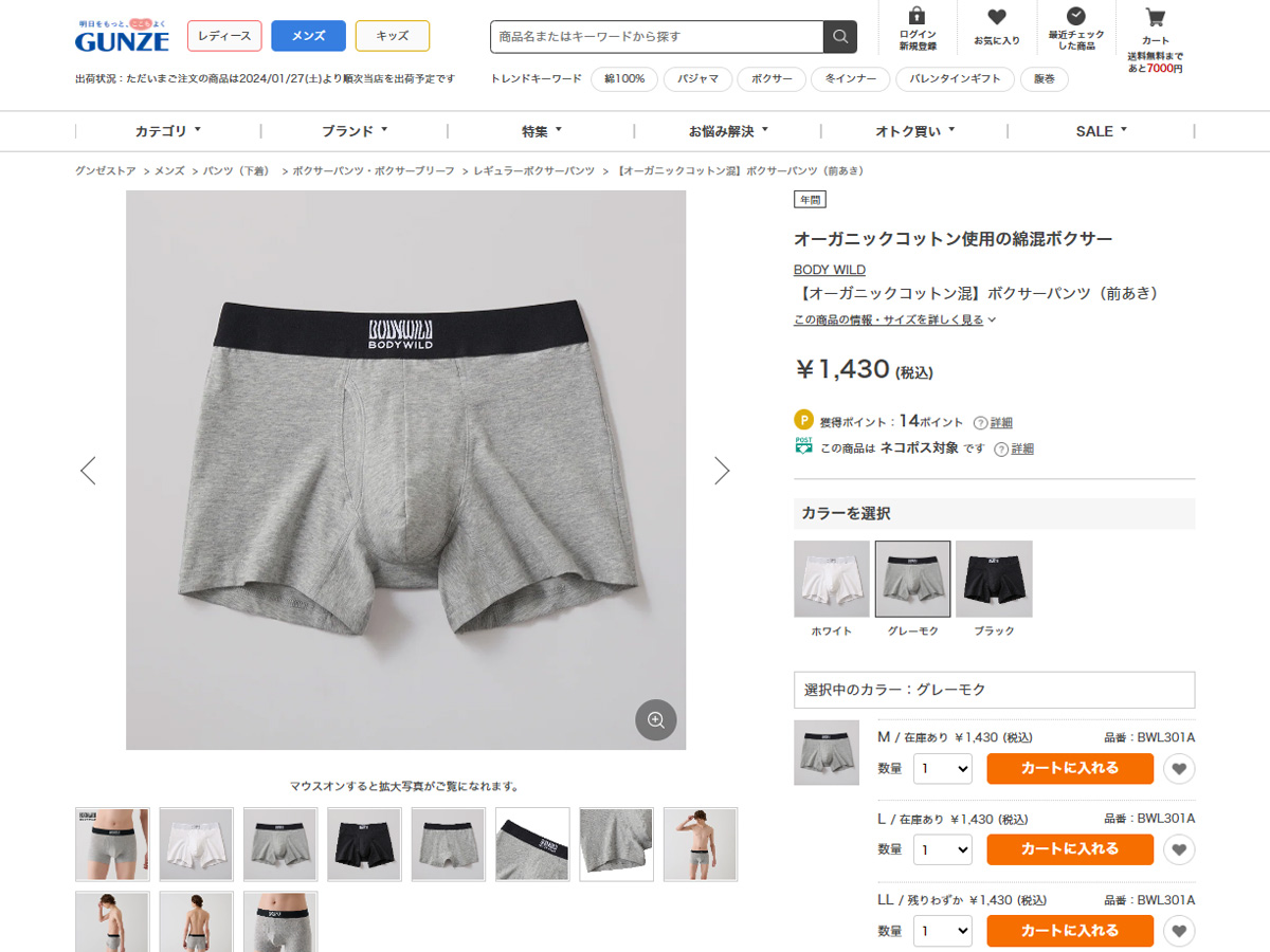 BODY WILD（ボディワイルド） グンゼ ボクサーパンツ 前あき メンズ 綿