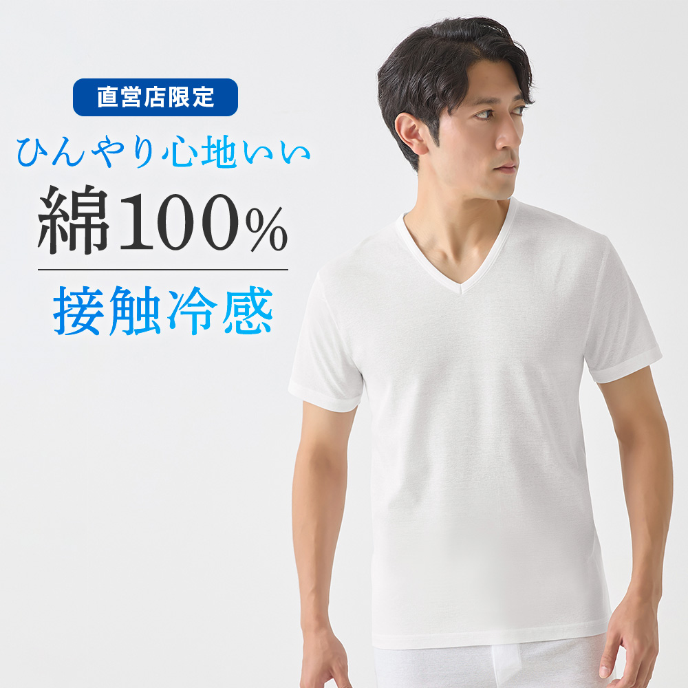 GUNZE（グンゼ） Vネック Tシャツ メンズ 春夏 日本製 綿100% 冷感綿