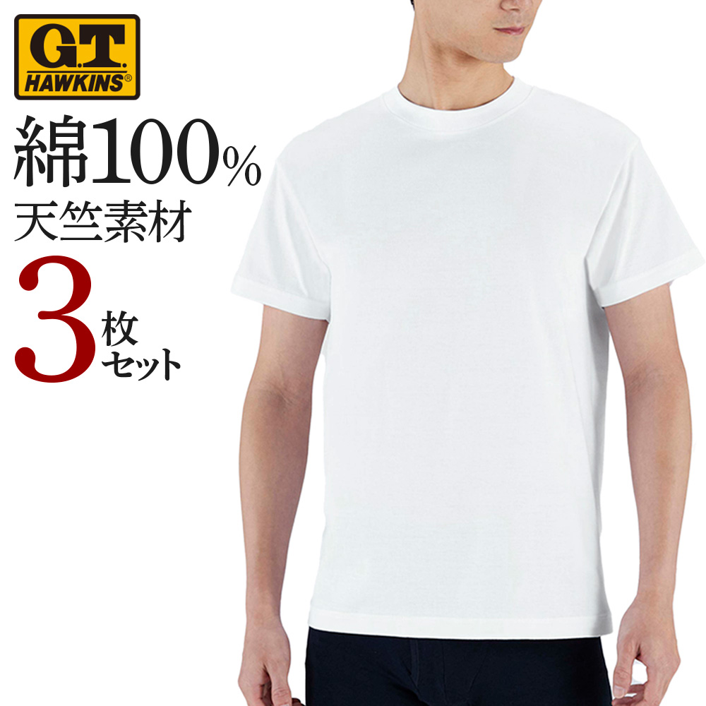 グンゼ GTホーキンス 半袖 Tシャツ 3枚組 メンズ 丸首 綿100% カジュアル クルーネック 通年 GUNZE G.T.HAWKINS