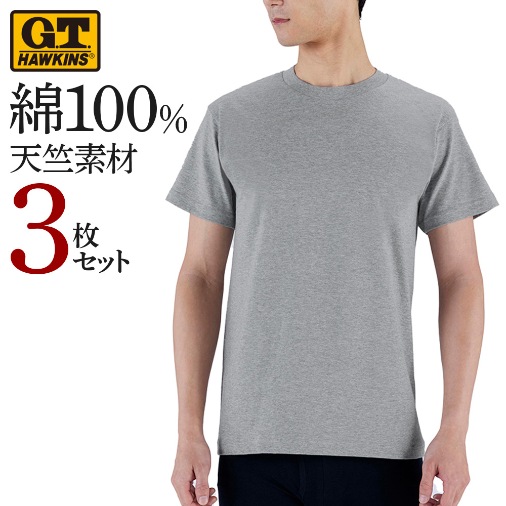 グンゼ GTホーキンス 半袖 Tシャツ 3枚組 メンズ 丸首 綿100% カジュアル クルーネック 通年 GUNZE G.T.HAWKINS