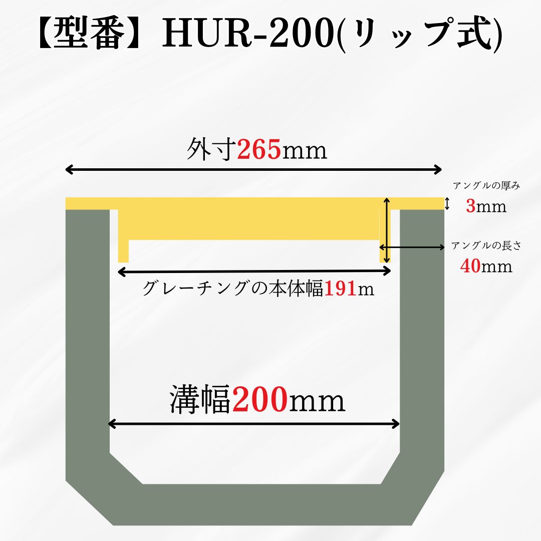 法山本店 リップ式グレーチング U字溝 HUR-200 溝幅200mm用 乗用車荷重