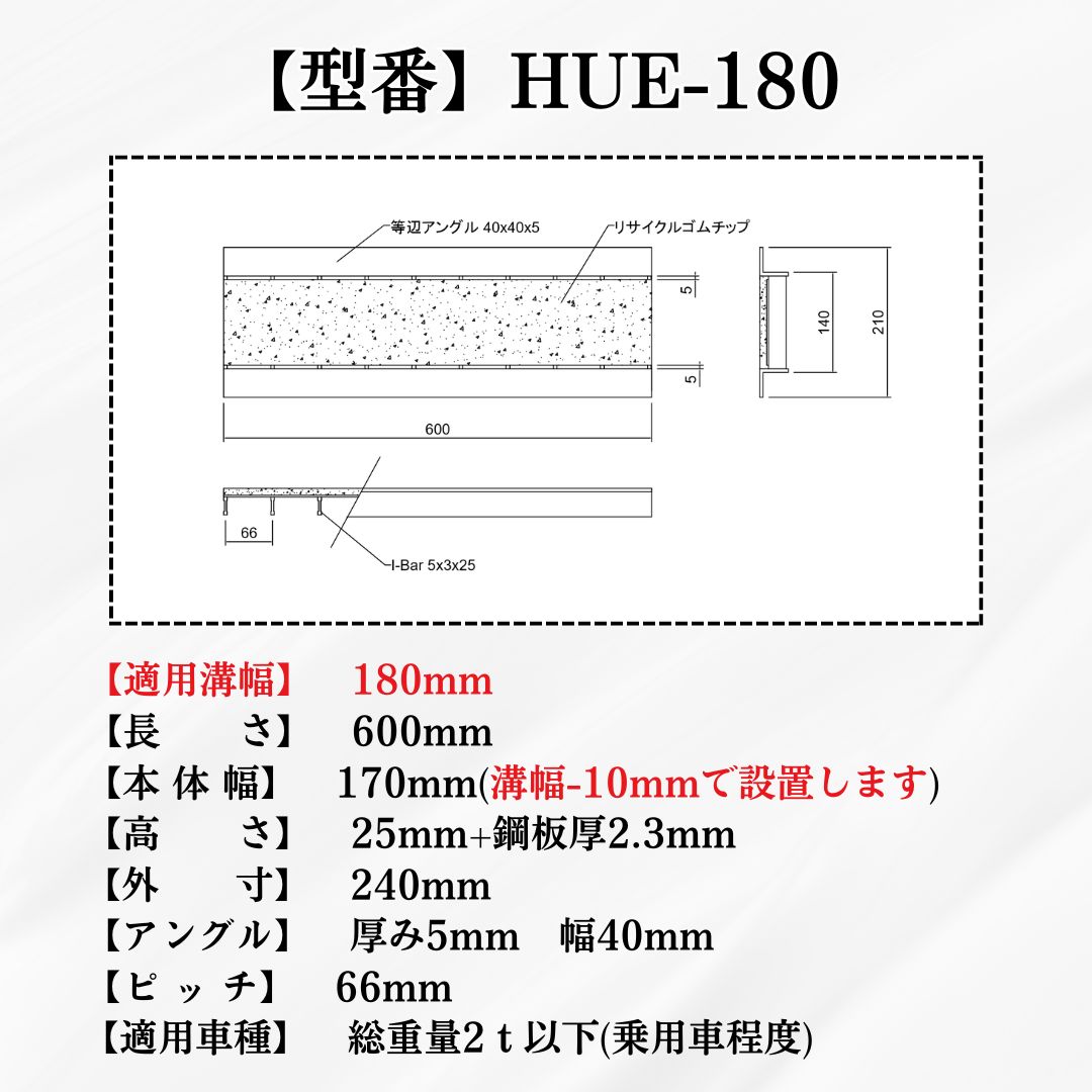 ゴムチップマットグレーチング ライトベージュ黒 グリーン HUE-180 溝幅180mm用 長さ600mm 法山本店_1