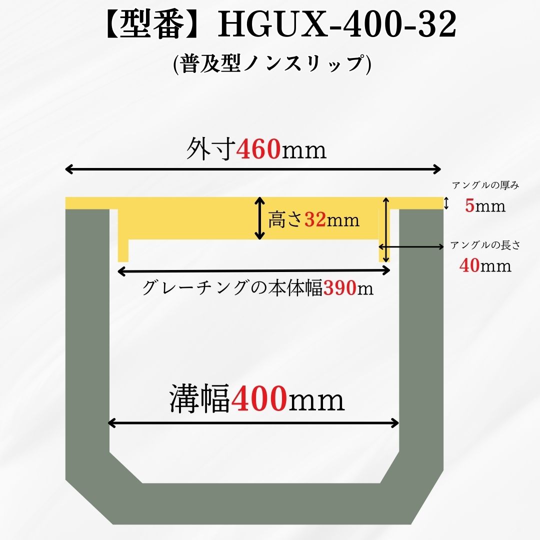 法山本店 ノンスリップ型 グレーチング U字溝 HGUX-400-32 溝幅400mm用