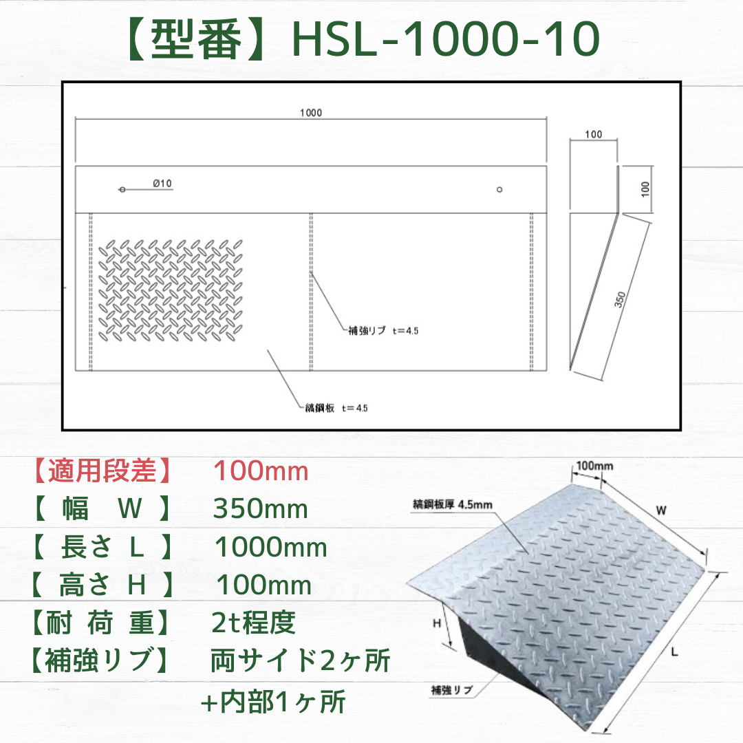 法山本店 歩道上り スロープ 段差解消 HSL-1000-10 適用段差10cm 耐
