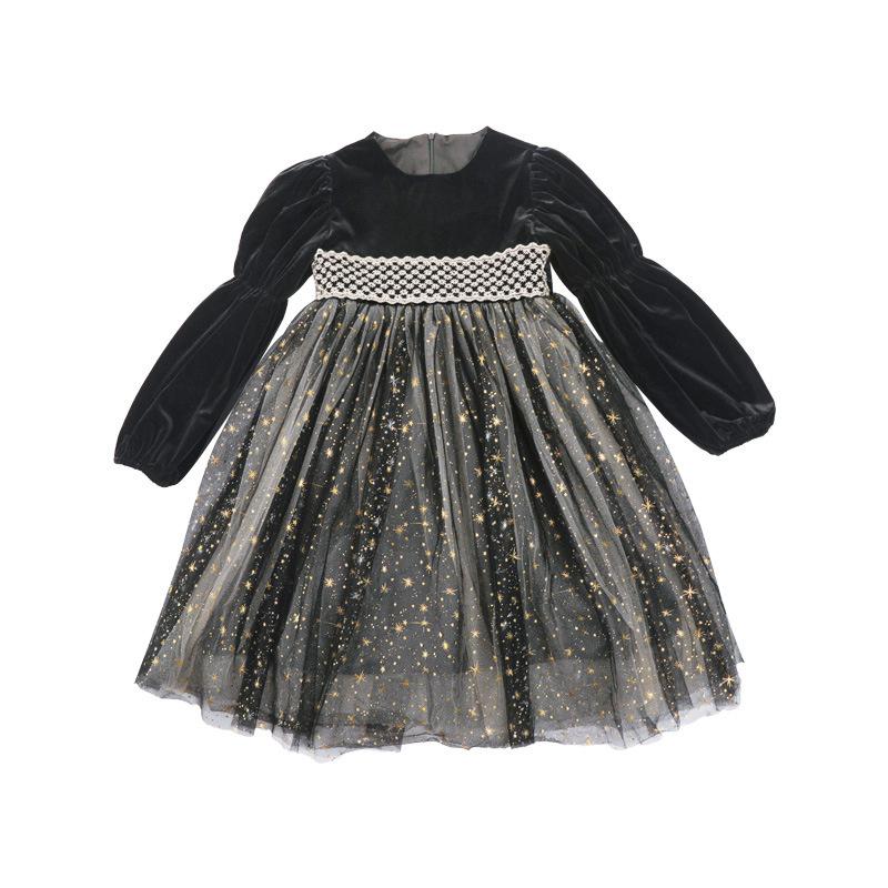ワンピース 子供服 女の子 韓国風 秋服 長袖 キッズ 星柄 チュール 子供ドレス ピアノ 発表会 結婚式 誕生日 七五三 お姫様 おしゃれ 可愛い | ブランド登録なし | 01