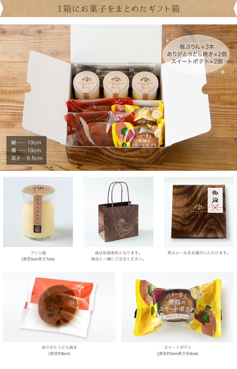 1箱にお菓子をまとめたギフト箱