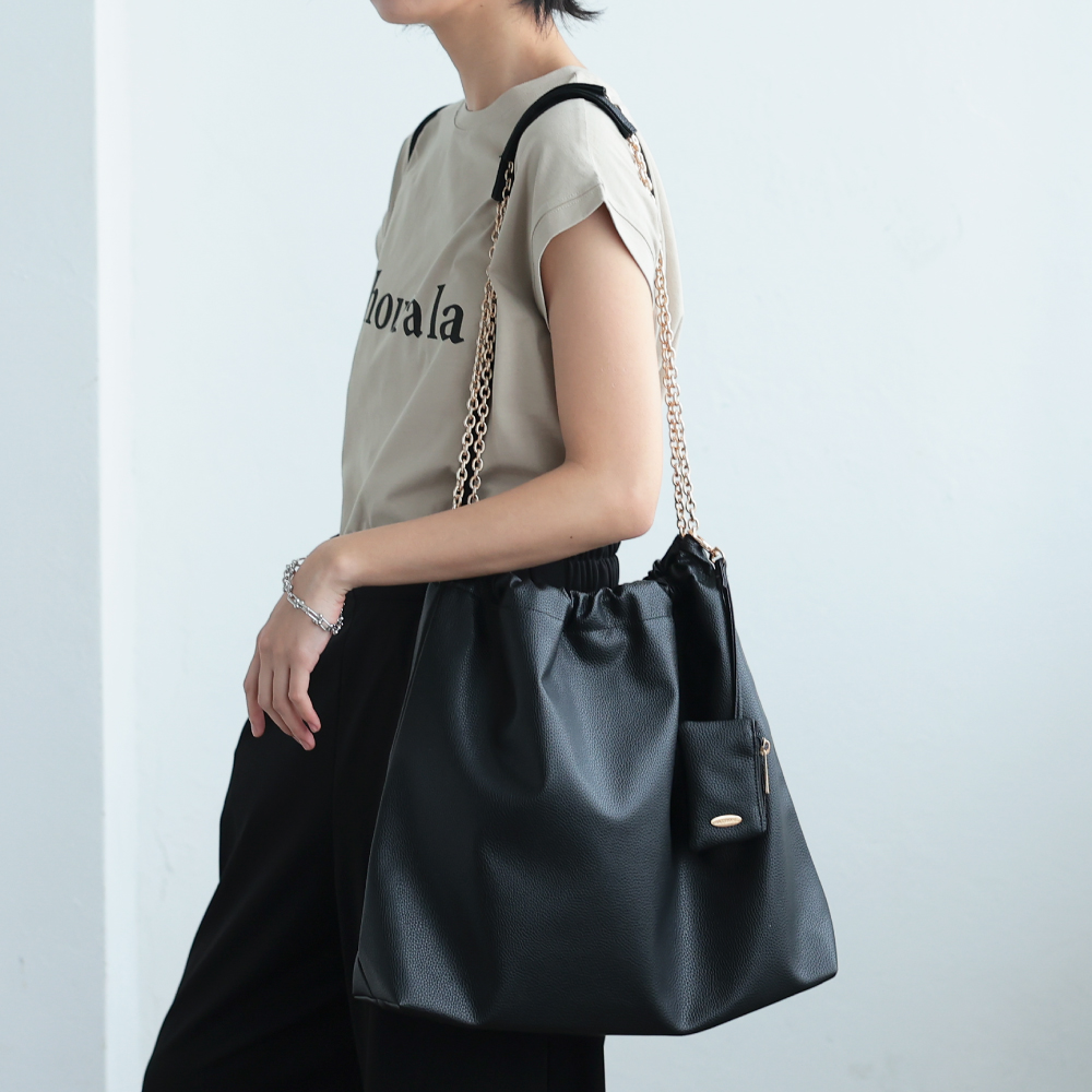 ポーチ付きチェーントートバッグ ショルダーバッグ レディース 大きめ