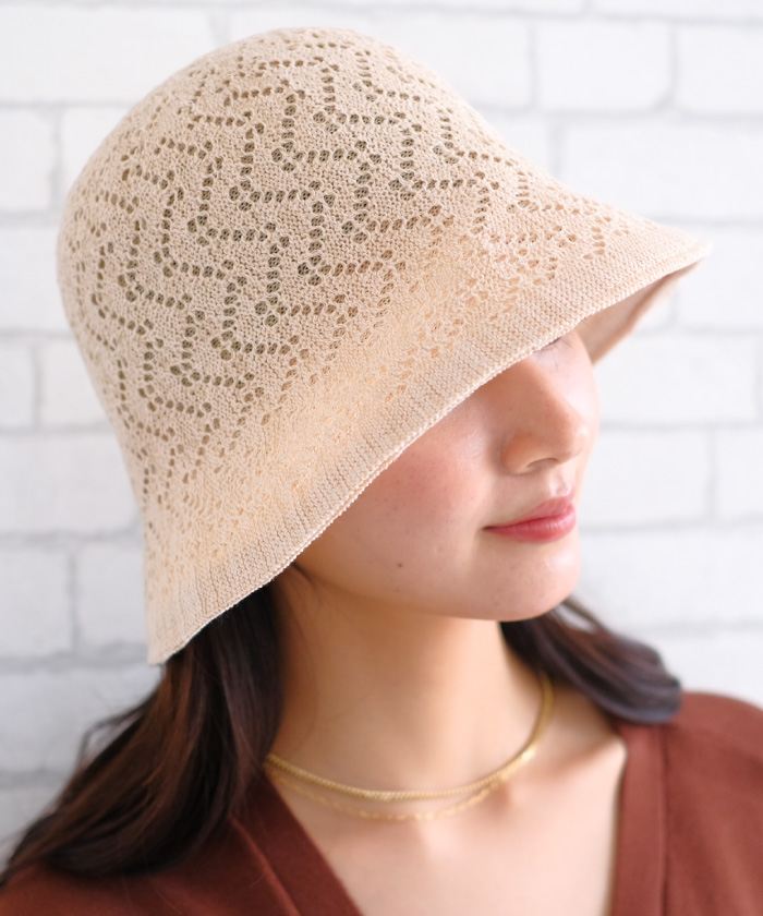 MAISON SPECIALイタリーヤーンニットチューリップハット新品タグ付き ニットレースチューリップハット レディース 春 夏 : ChatonBlanc