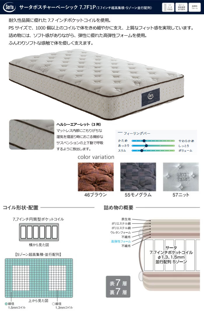 Serta サータポスチャーベーシック7.7F1P PSサイズ（パーソナル