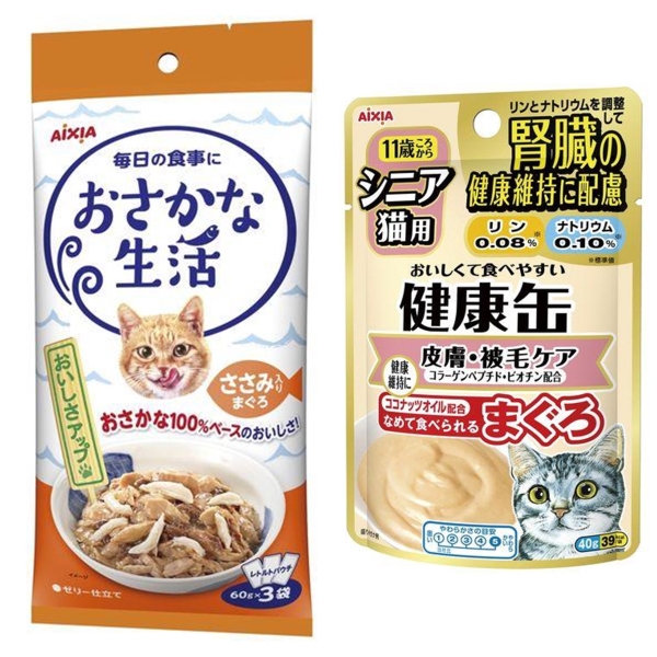 【アイシア人気の猫ウェット】おにく、おさかな、チキンとかつお生活 健康缶パウチ