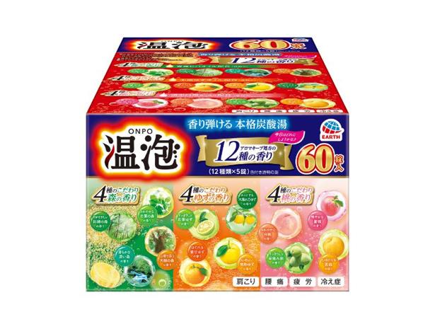 【数量限定品】入浴剤 炭酸 温泉の素 温泡 ONPO 詰め合わせ 1箱（60錠入り） 森・ゆず・桃 アース製薬