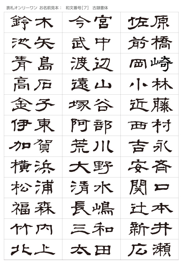 書体サンプル - 表札オンリーワン - 通販 - Yahoo!ショッピング