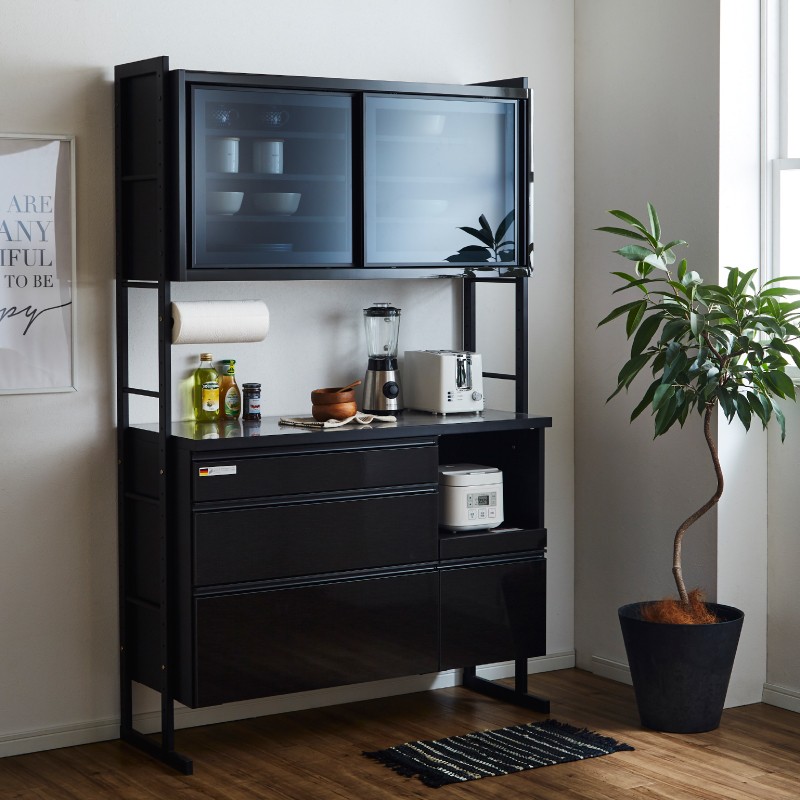 レンジボード（大川家具製） キッチンボード 食器棚 レンジ台 完成品 124cm幅 変えられる高さ