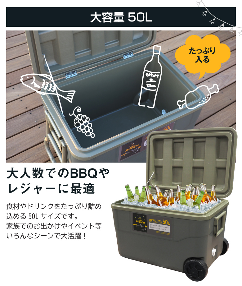 クーラーボックス50Ｌ クーラーBOX キャスター付き 大型 保冷 クーラーバッグ クーラーバスケット レジャー 海水浴 運動会 海釣り バーベキュー  BBQ : a0106 : 発掘市場 - 通販 - Yahoo!ショッピング