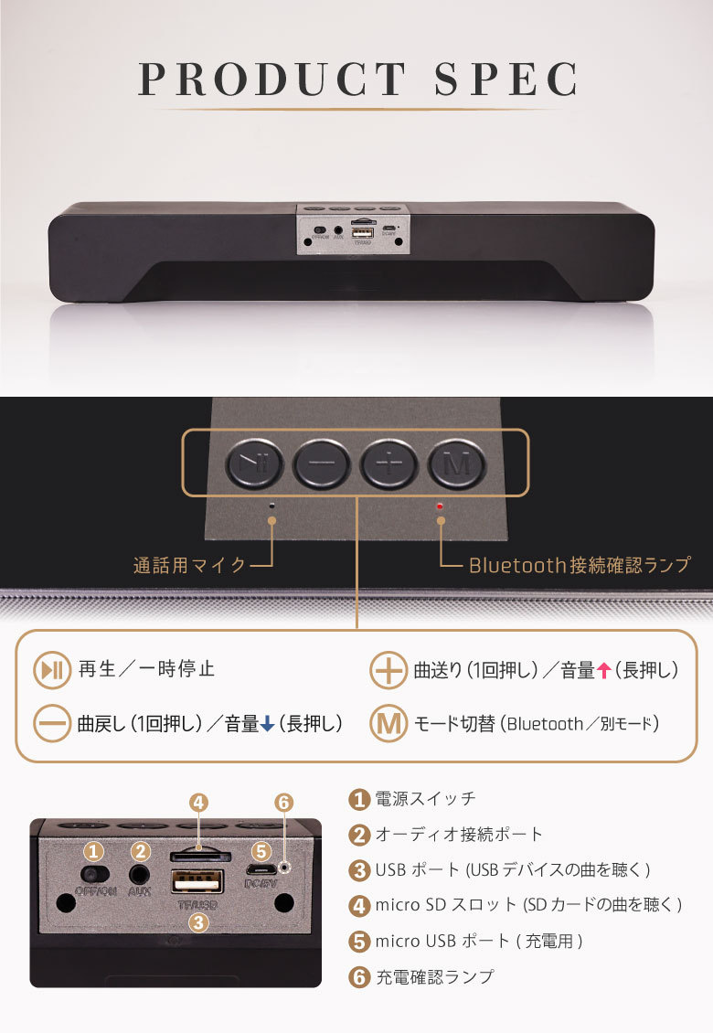 Bluetooth スピーカー ワイヤレススピーカー ポータブル 音楽 大音量 iPhone アンドロイド スマートフォン MP3 パソコン テレビ  ワイド スリム ROMANESQUE :a0350:発掘市場 - 通販 - Yahoo!ショッピング