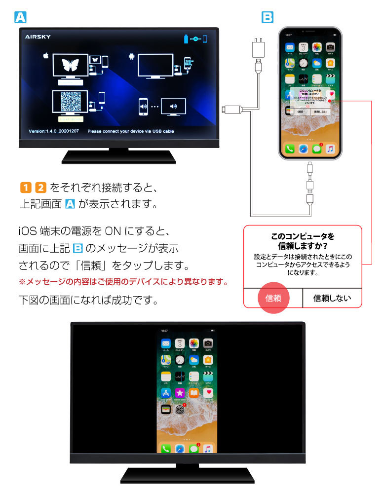 スマホ ミラーリング HDMI変換ケーブル 2m HDTVケーブル iPhone