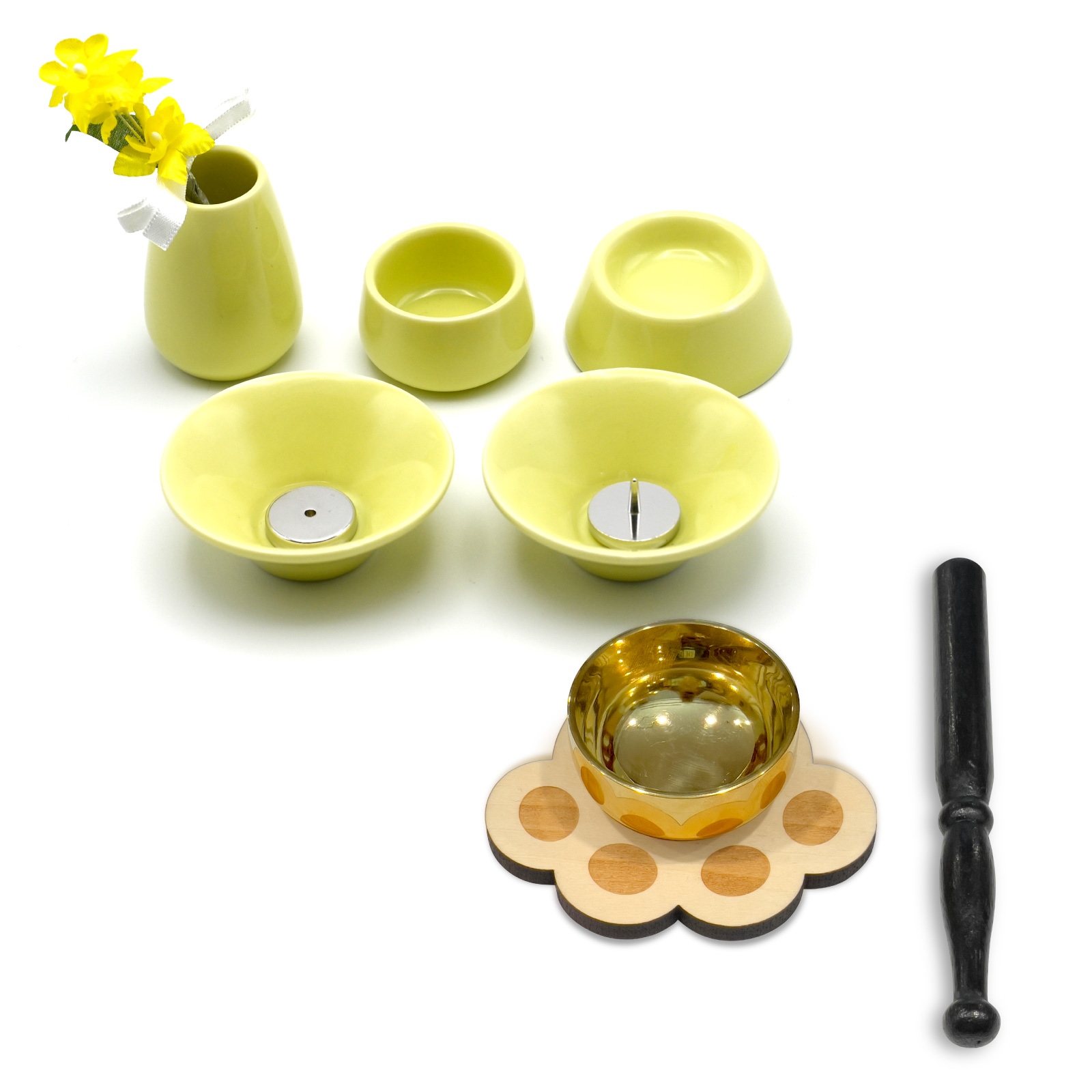 ペット仏具おりんセット 燭台皿 蝋燭立 香皿 供物皿 水入れ 花立 陶器