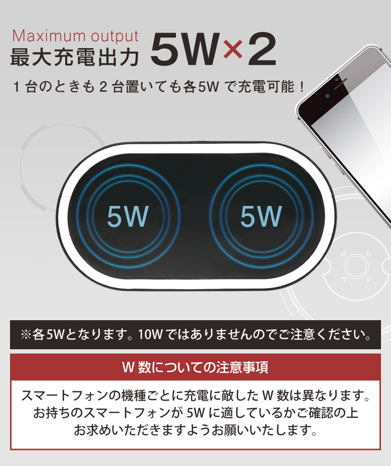 【アウトレット品】ワイヤレス充電器 Qi 2台充電 ワイヤレスチャージャー 充電器 2台 コンパクト 5W 5W×2 iPhone アンドロイド  Android Xperia ワイヤレス