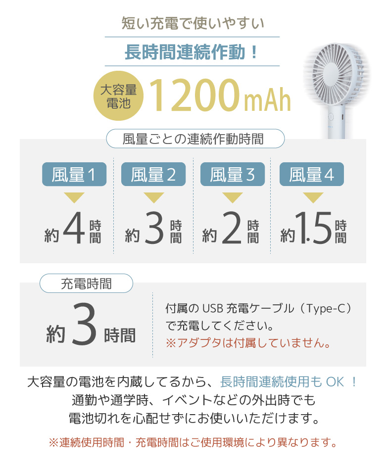 ハンディファン 回転スタンド付き 2WAY 卓上ファン 回転式 ファン