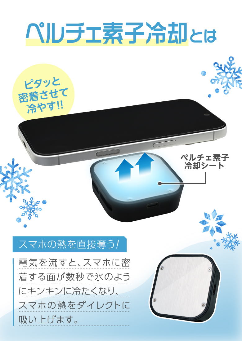 スマホ 冷却ファン スマホクーラー マグネット 冷却クーラー 急速冷却 ペルチェ素子 給電式 磁器吸着 取り外し マグネットパッド付 ゲーム 動画 スマホ熱対策 関連画像4