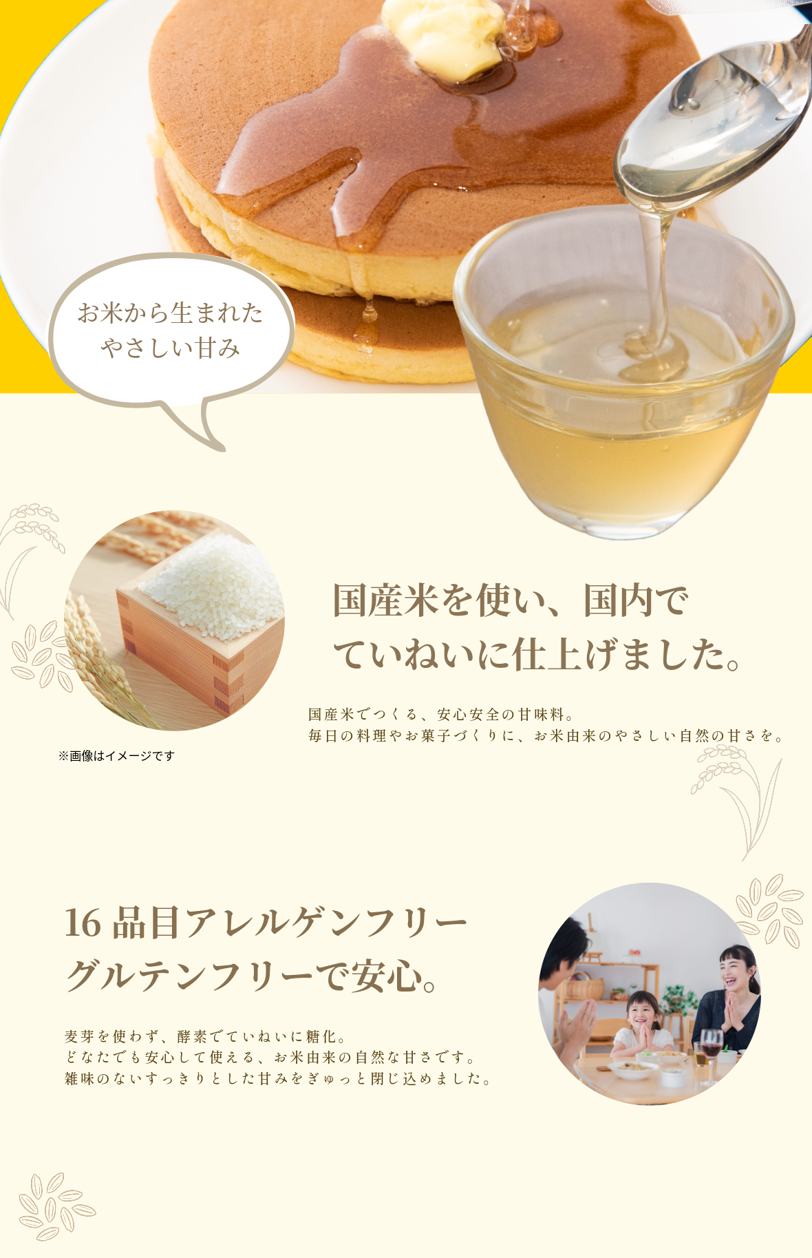 「国産米からつくるアレルゲンフリーのやさしい甘味料」