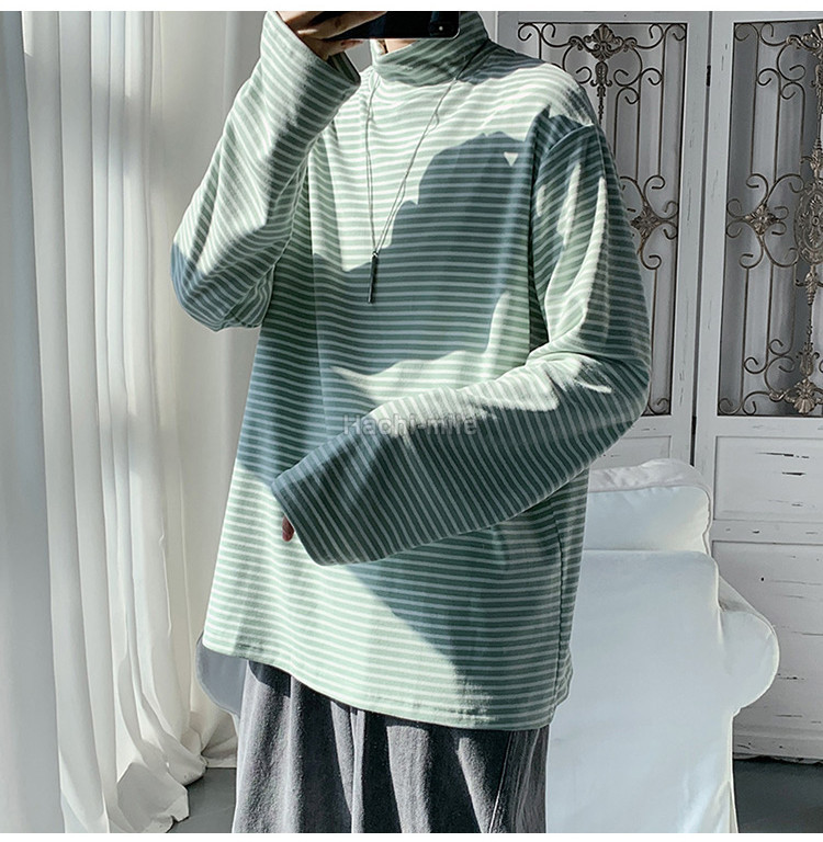 長袖ｔシャツ メンズ ストライプ トレーナー ハイネック インナー ストレッチ ゆったり 秋 スウェット 春 冬 超安い