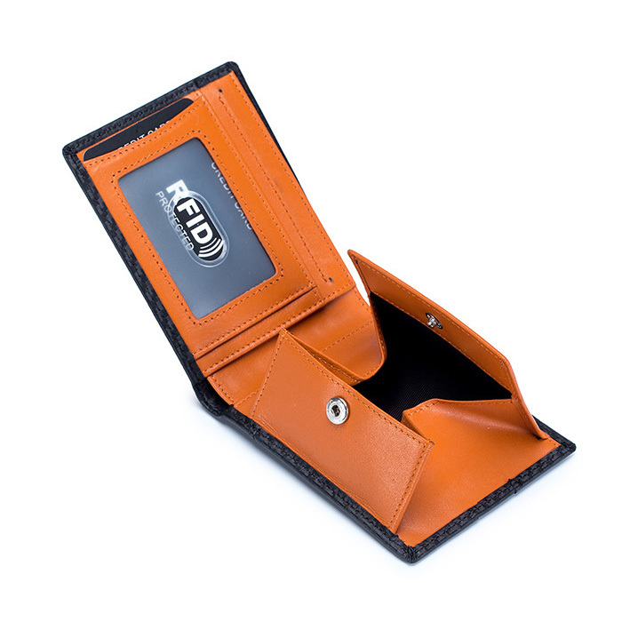 財布 二つ折り 牛革 カーボンレザー メンズ 本革 スキミング防止 全3色