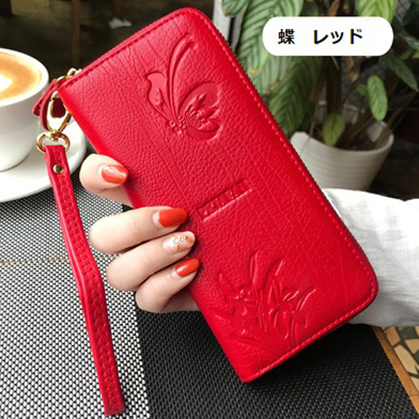 GINGER掲載商品】 牛革ラウンドファスナー 長財布 キャンディ レッド 
