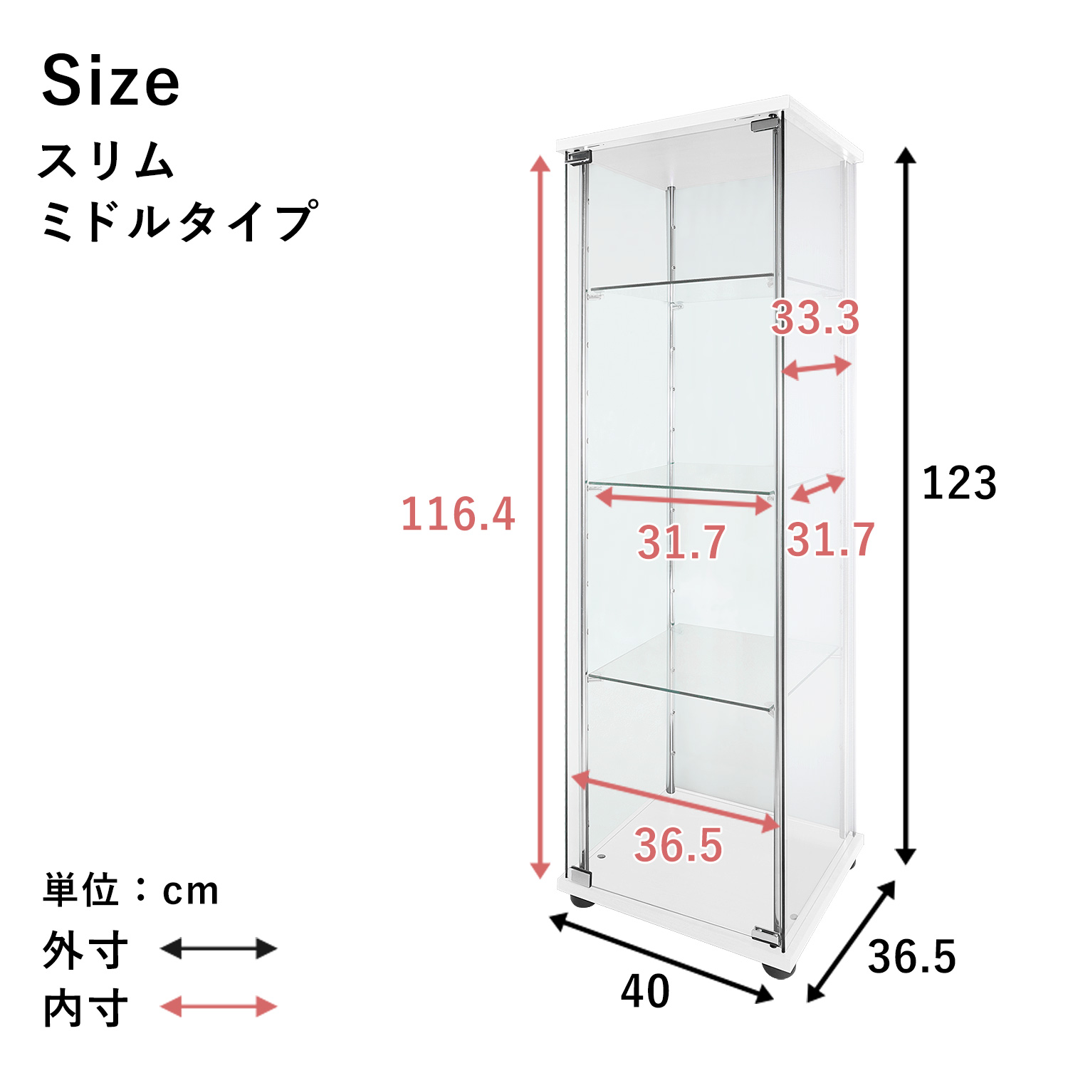 地球家具 ガラスコレクションケース MISTA ミスタ 本体 スリム 幅40cm