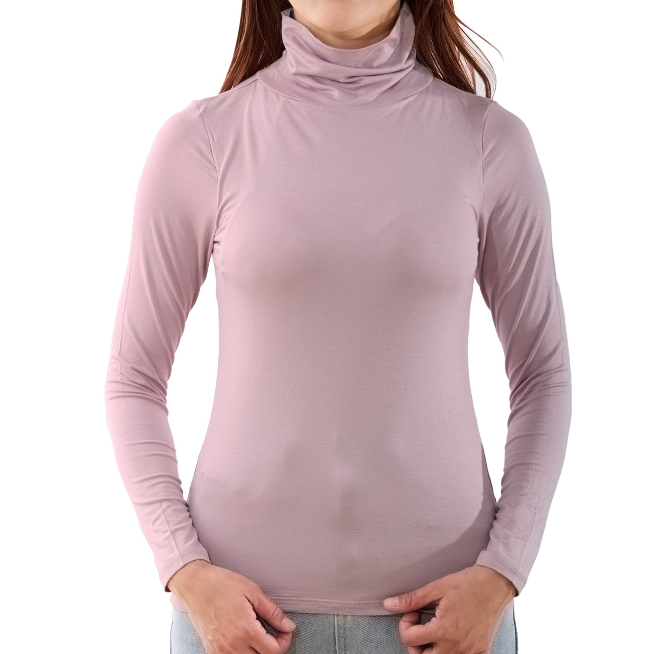 カップ付きタートルネック長袖Tシャツ モダール : hadagiya