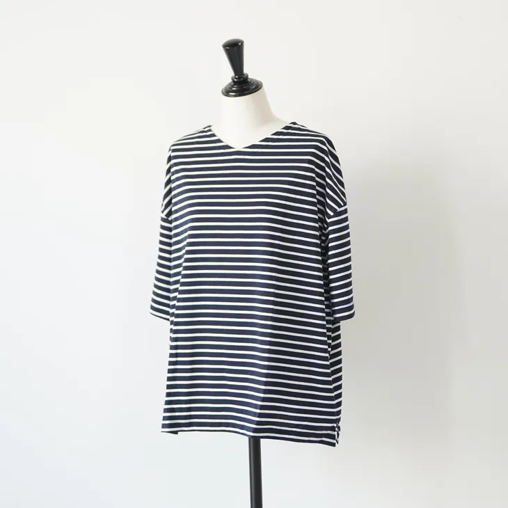 NARU (ナル) | 110/2サイロプレミアムBD サイドスリットPO(2WAY) (navy x off) | トップス ボーダー ネイビー NARU (ナル) | 110/2サイロプレミアムBD サイドスリットPO(2WAY