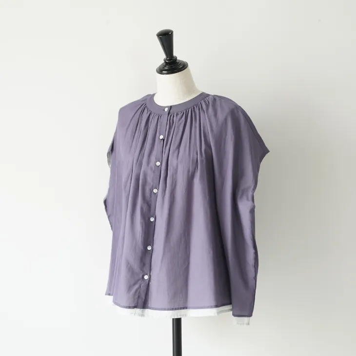 美品＊utilite ユティリテ コットン ブラウス ノーカラー　ブルー 美品＊utilite ユティリテ コットン ブラウス ノーカラー ブルー