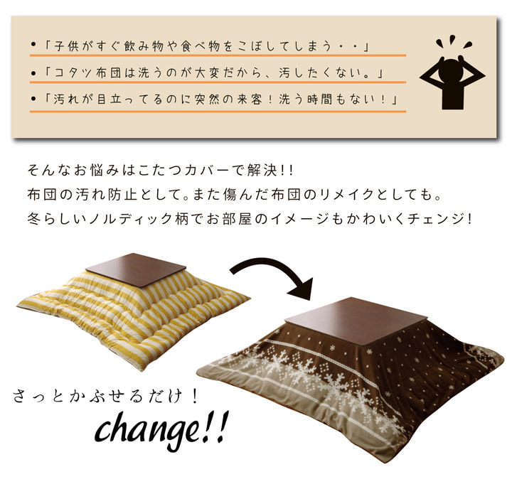 洗える こたつ掛けカバー ノルディック柄 ブラウン 約195×195cm ファスナー付き  1170410248060 - 11