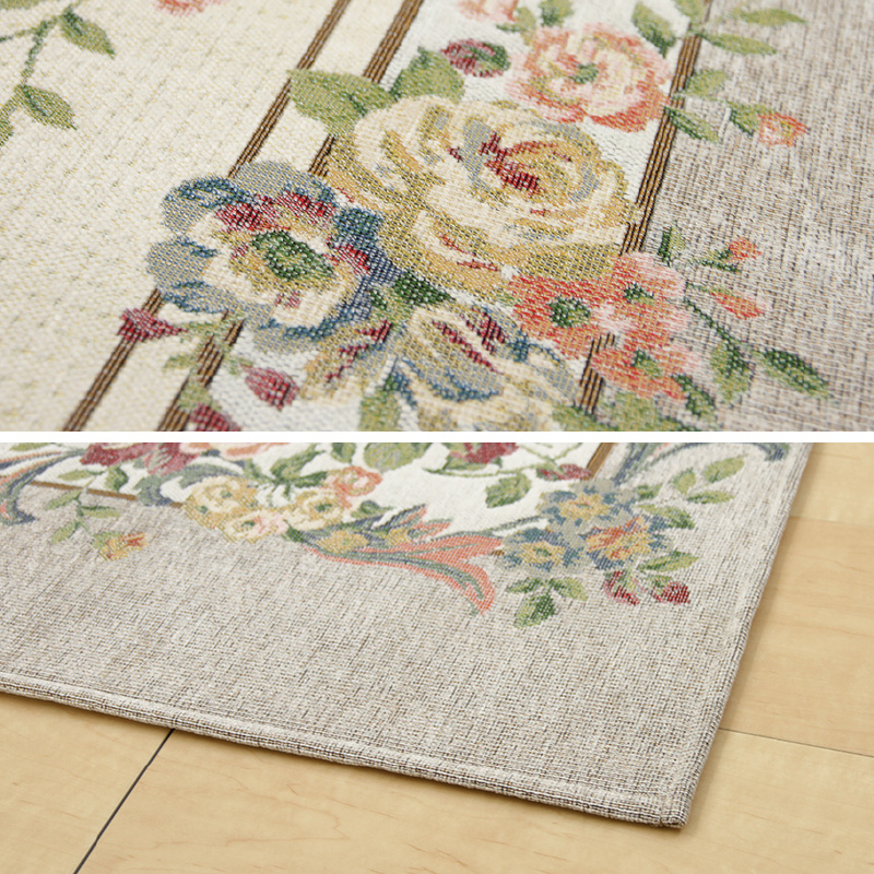 HAGiHARA（萩原） ラグ カーペット 2畳 185×185cm はっ水加工 姫系 花