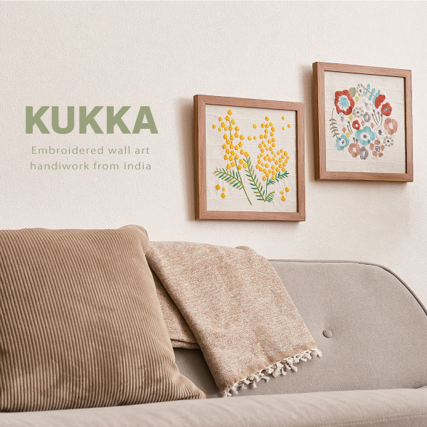 アートパネル ファブリックパネル 壁掛け 壁飾り 北欧 おしゃれ 刺繍アート ミモザ 約25×25cm KUKKA（クッカ）｜hagihara6011｜12