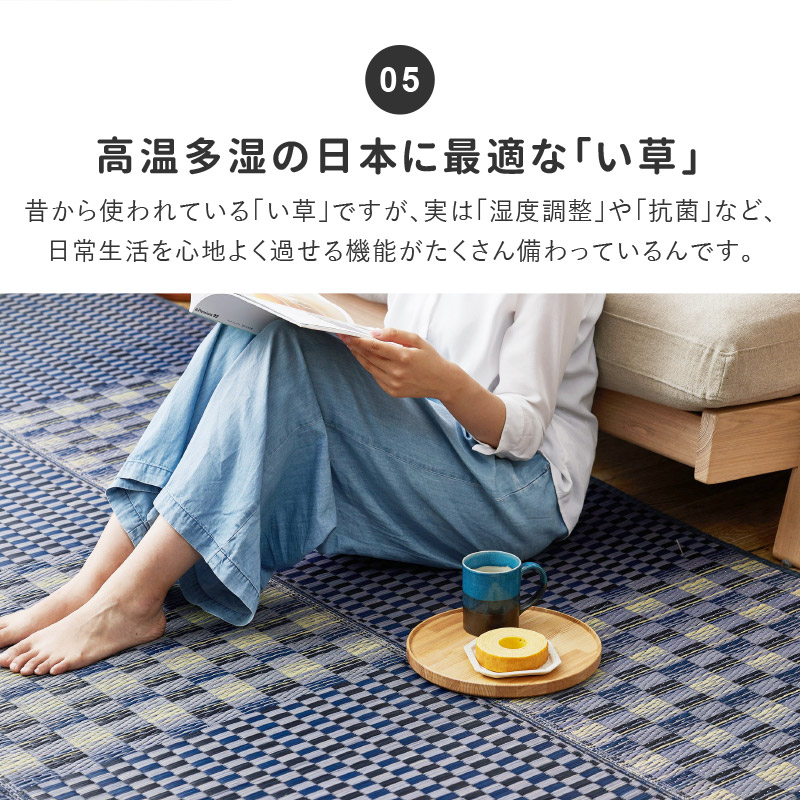 ラグ い草 6畳弱 240×320cm たたみ 折りたためる コンパクト 抗カビ 抗菌 防臭 撥水 はっ水 薄手 裏貼有 滑り止め ウレタンなし キハチ_9